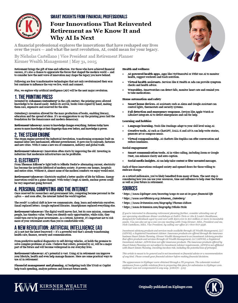 Kirsner Wealth Management_Kiplinger_Four Innovations_11x14 FRAMED_LS_6.11.25